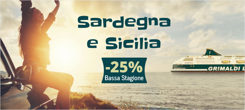 Immagine di 25% di sconto per Sardegna e Sicilia se viaggi in auto o moto